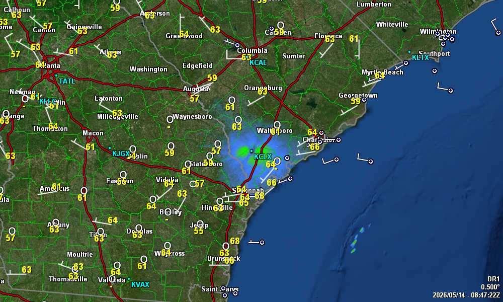 Radar view for SE GA & Southern SC from Savannahpat